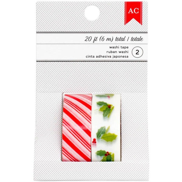 American Crafts Festive Washi Tape - Red Stripe & Holly