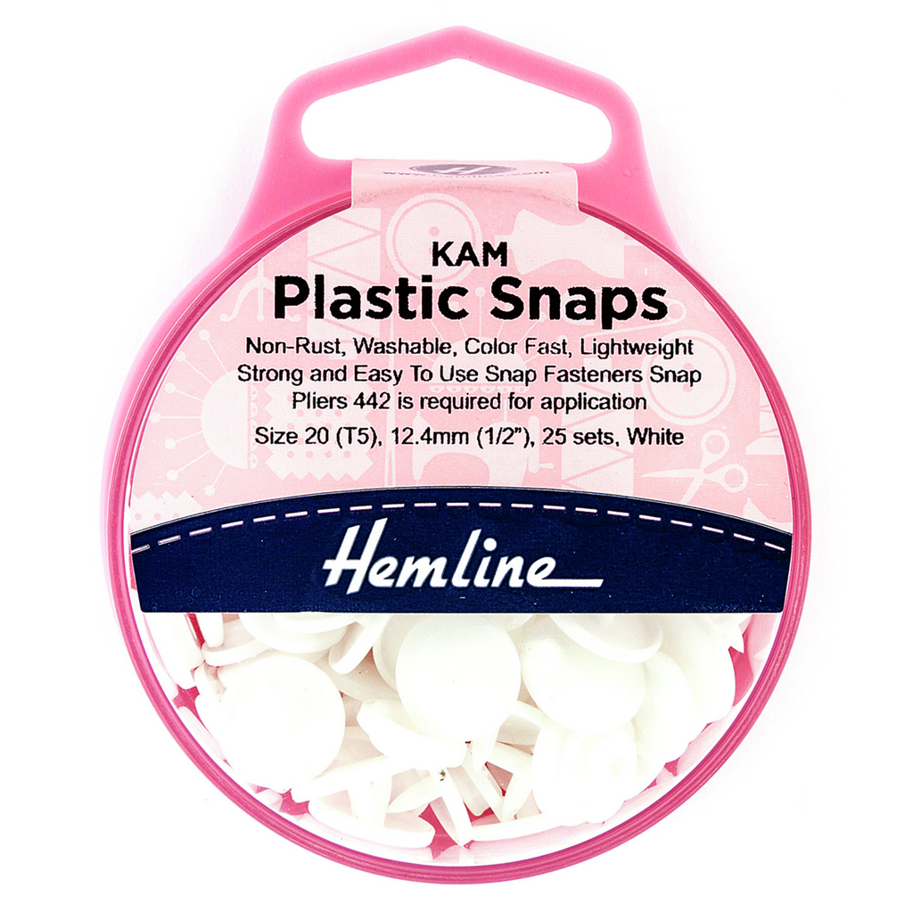 Hemline KAM Plastic Snaps: 25 x 12.4mm Sets: White