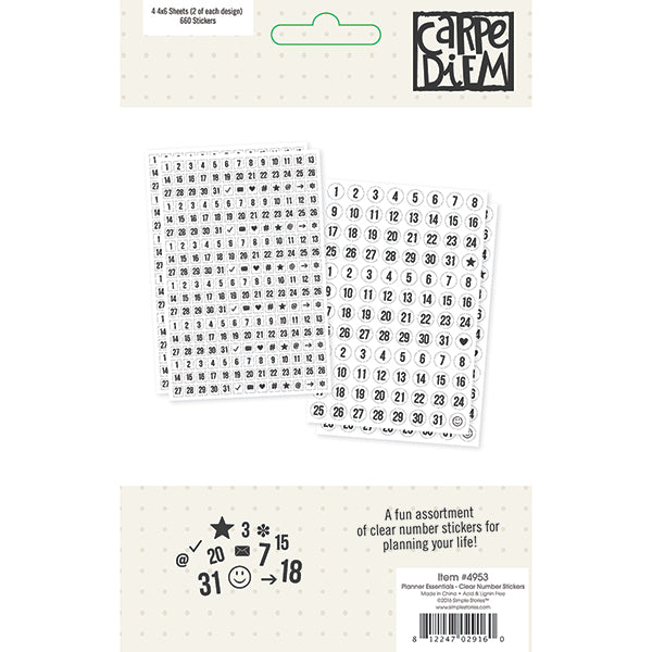 Carpe Diem Planner Essentials - Clear Number Stickers