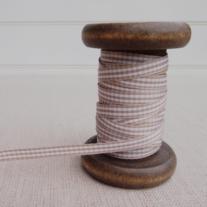 Taupe Gingham Ribbon - 5mm
