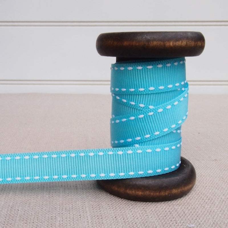 Blue Saddle Stitch Grosgrain Ribbon - 13mm