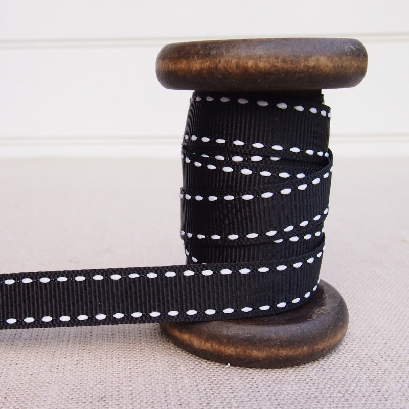Black Saddle Stitch Grosgrain Ribbon - 13mm