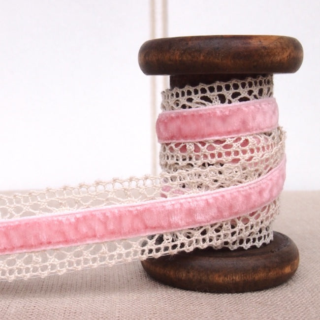 Pink Velvet Crochet Lace Trim