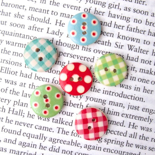 Gingham & Spots Wooden Buttons - Bright