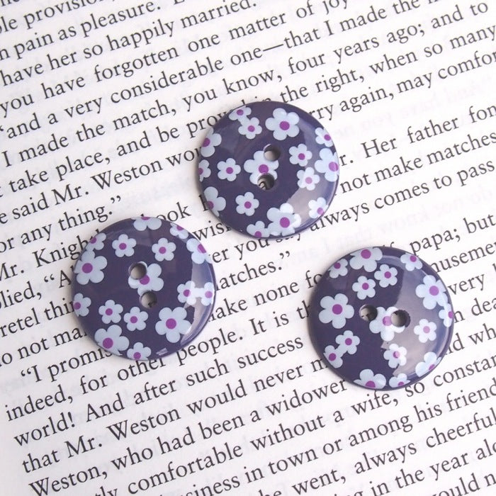 Daisy Print Flower Buttons - Purple