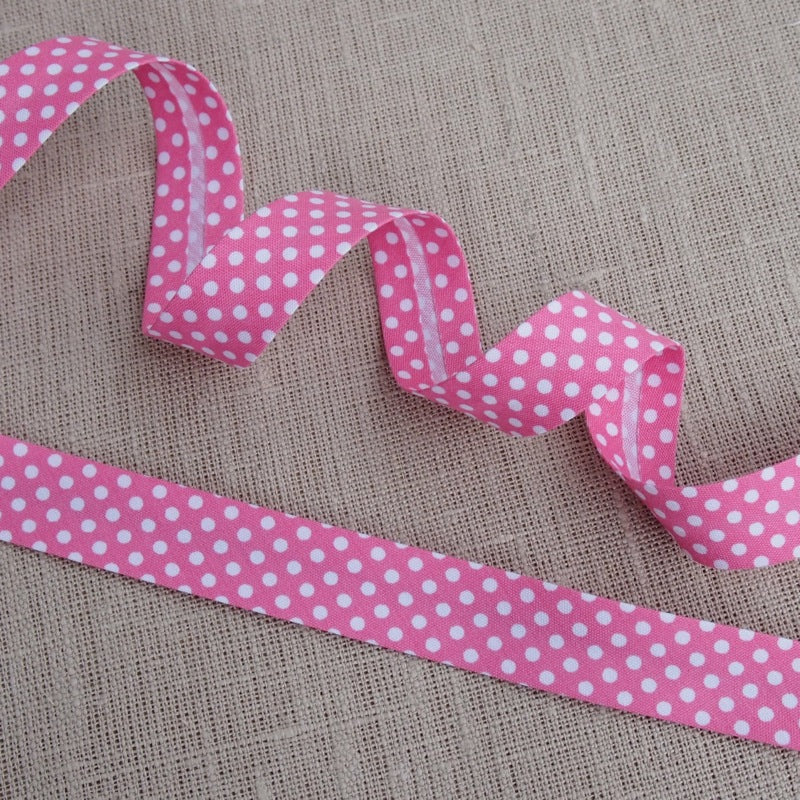 Pink Polka Dot Bias Binding -18mm