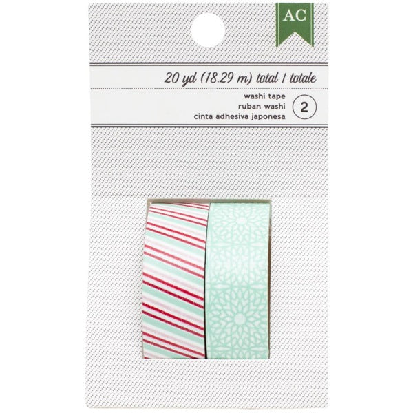 American Crafts Festive Washi Tape - Multi Stripes & Aqua Doilies