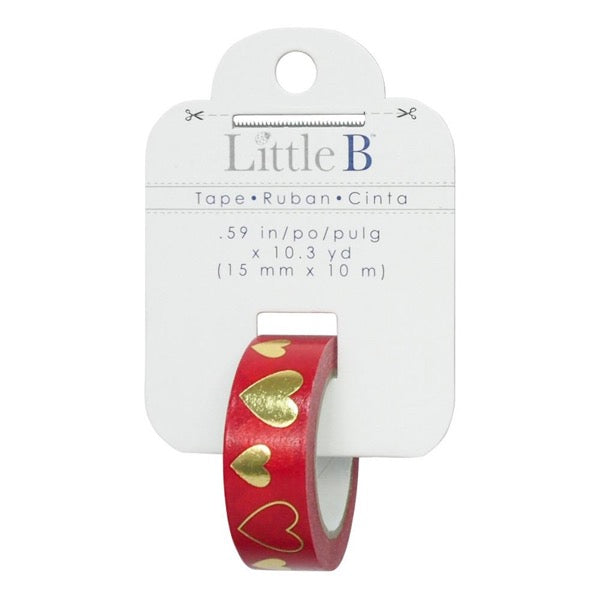 Little B 15mm Foiled Tape - Red & Gold Hearts