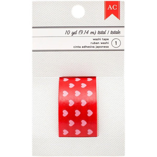 American Crafts Washi Tape - Pink Hearts on Red