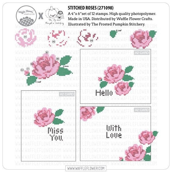 Waffle Flower Clear Acrylic Stamp Set - Cross Stitch Roses