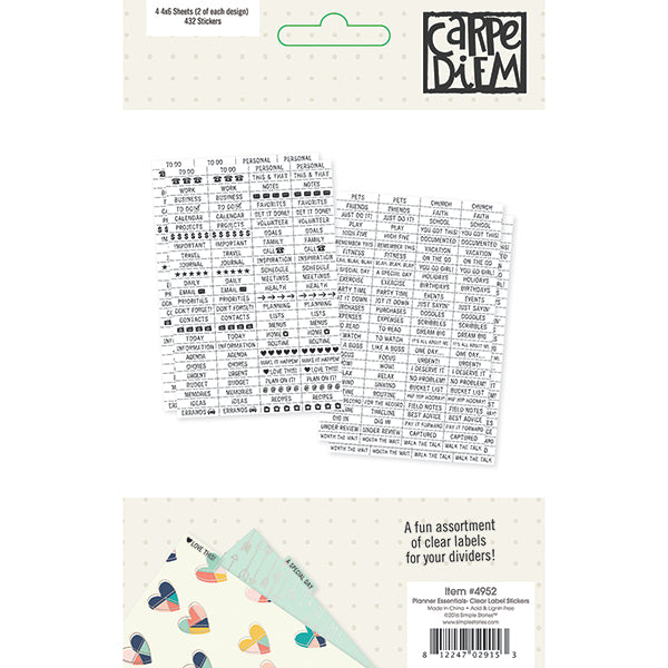 Carpe Diem Planner Essentials - Clear Label Stickers