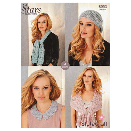 Stylecraft Knitted Pattern - Knitted Scarf, Shawl, Collar and Hat in Stars DK (8953)