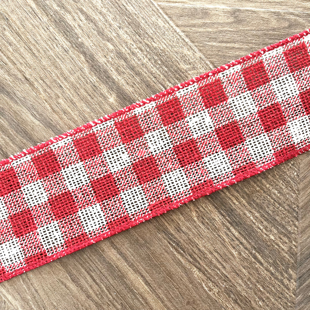 Red Gingham Wired Wreath Ribbon