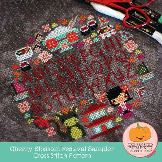 Frosted Pumpkin Stitchery - Cherry Blossom Festival Sampler Paper Pattern