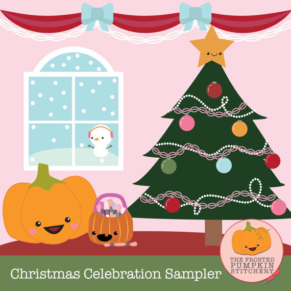 Frosted Pumpkin Stitchery Christmas Celebration Sampler Thread Pack