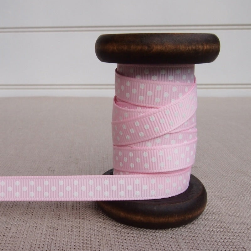 Pink Polka Dot Grosgrain Ribbon - 9mm