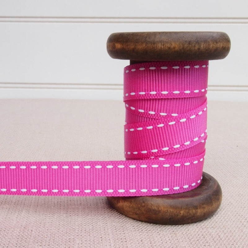 Hot Pink Saddle Stitch Grosgrain Ribbon - 13mm
