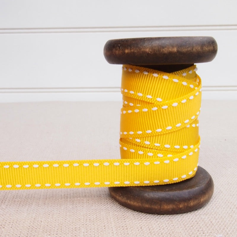 Yellow Saddle Stitch Grosgrain Ribbon - 13mm