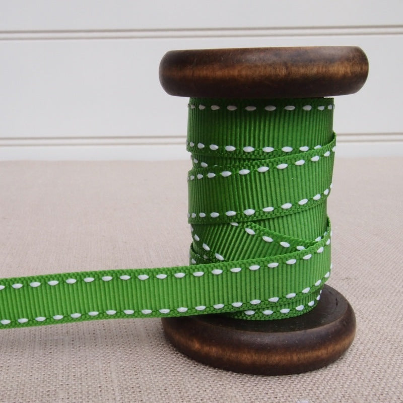Green Saddle Stitch Grosgrain Ribbon - 13mm