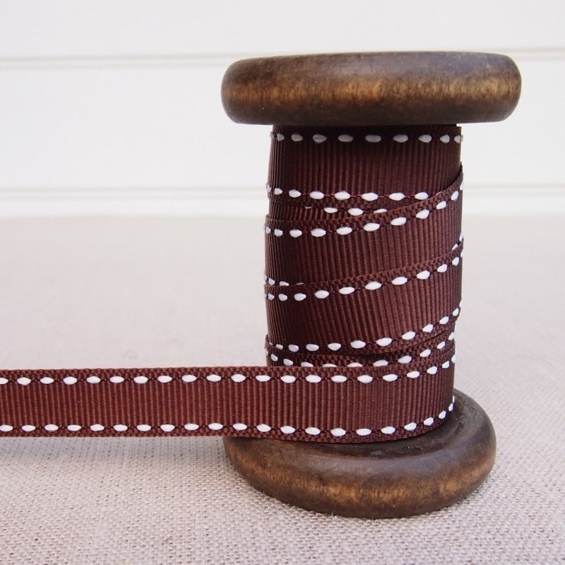 Brown Saddle Stitch Grosgrain Ribbon - 13mm