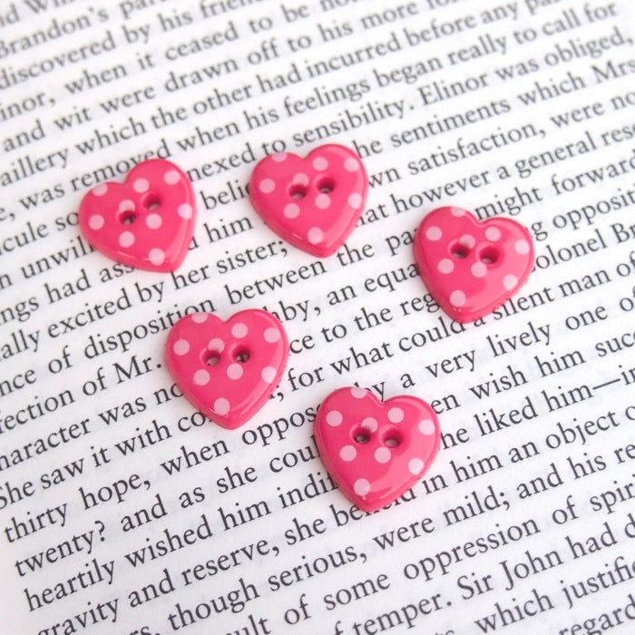 Pink Polka Dot Heart Buttons