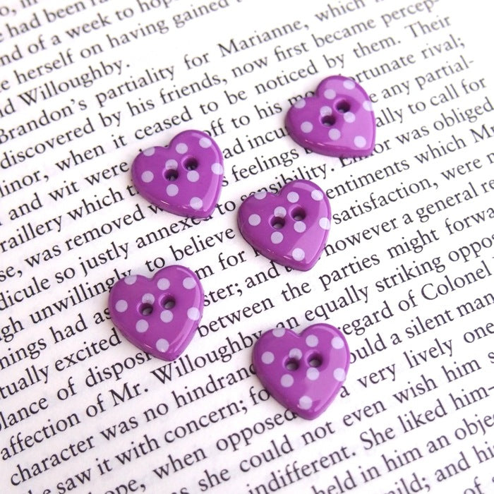 Purple Polka Dot Heart Buttons