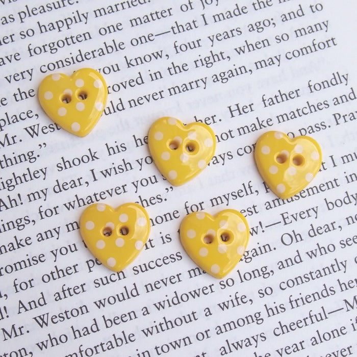 Yellow Polka Dot Heart Buttons