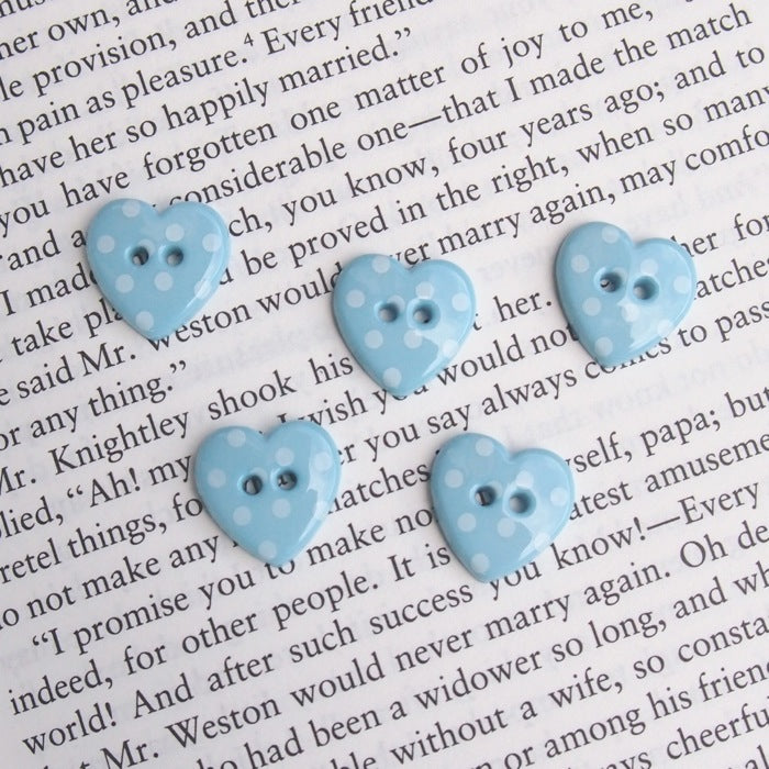 Blue Polka Dot Heart Buttons