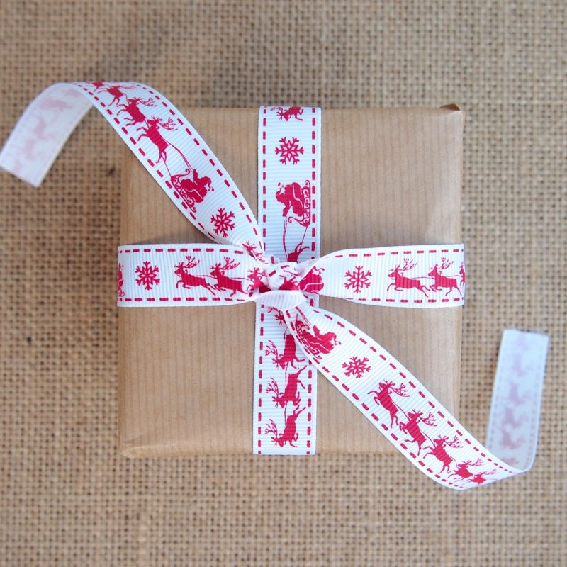 White Christmas Sleigh Grosgrain Ribbon - 16mm