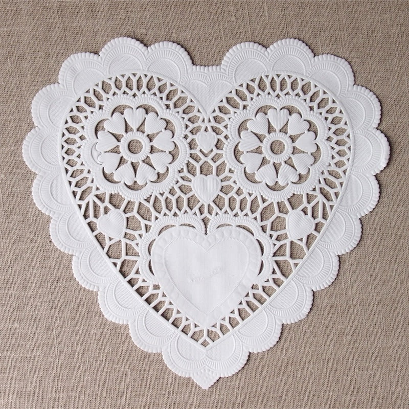 Large White Heart Doilies