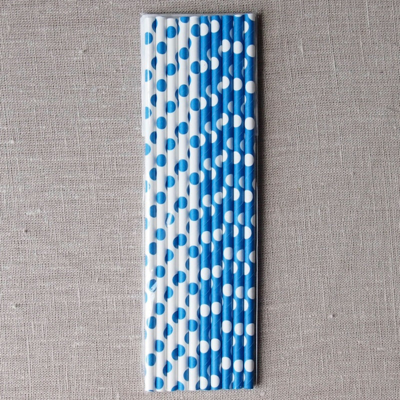 Royal Blue Polka Dot Paper Straws