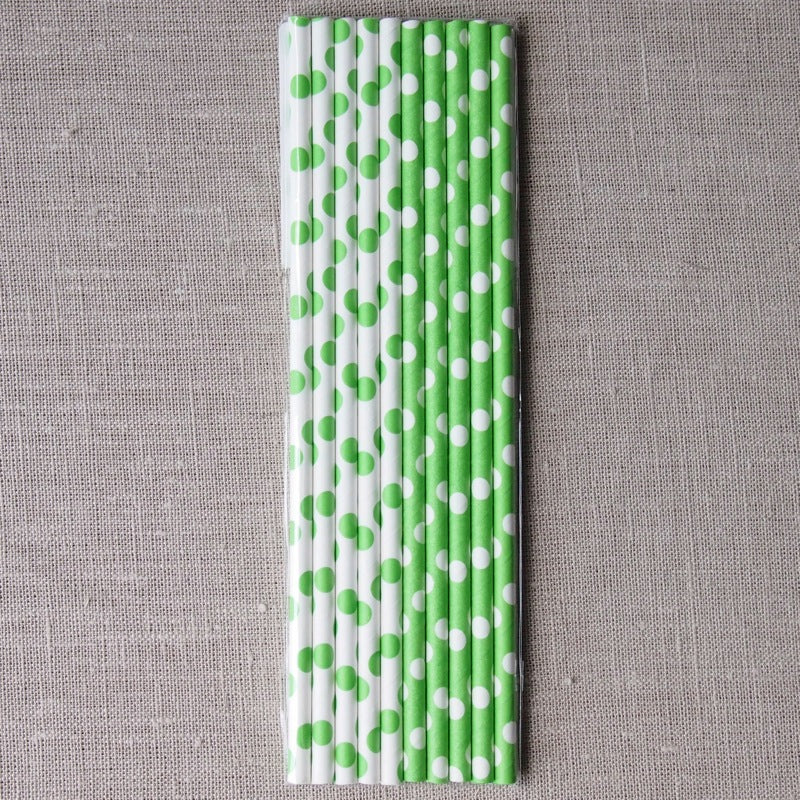 Lime Green Polka Dot Paper Straws