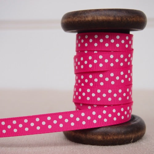 Hot Pink Polka Dot Grosgrain Ribbon - 9mm