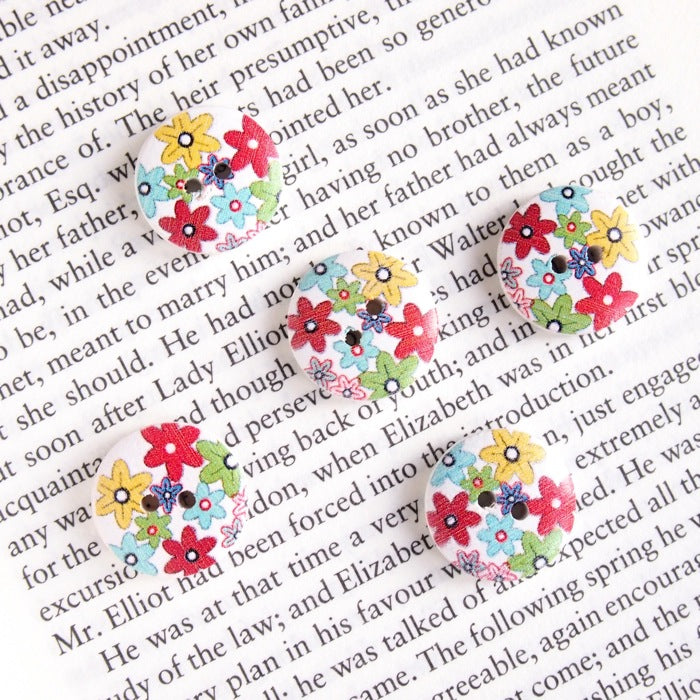 Printed Round Buttons - Bright Flower