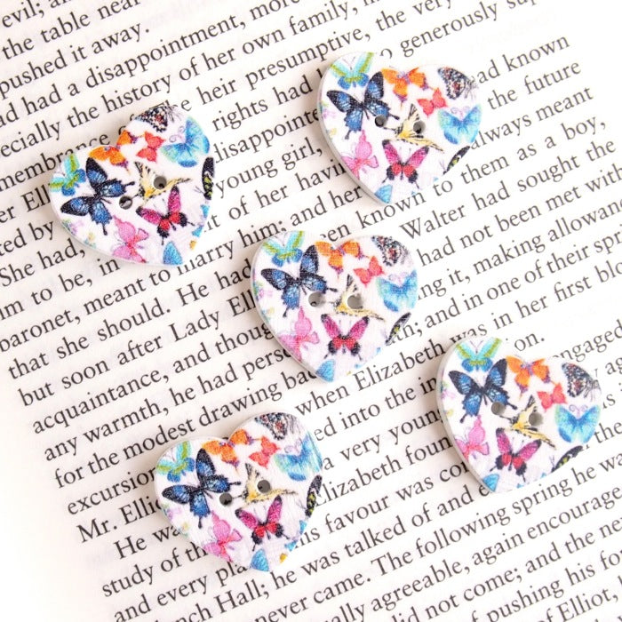 Printed Heart Buttons - Butterflies