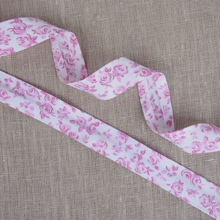 Pink Flowers Floral Bias Binding -25mm