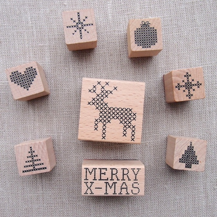 Cross Stitch Christmas Wooden Stamp Set