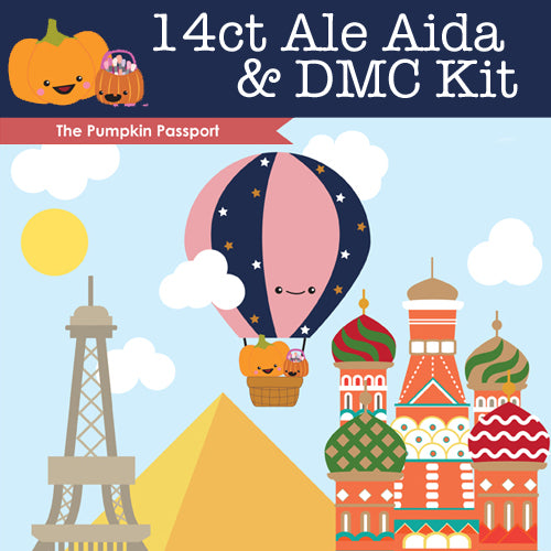 KIT - The Pumpkin Passport - 14ct Aida Ale & DMC Threads