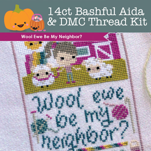 KIT - Wool Ewe Be My Neighbor - 14ct Aida Bashful & DMC Threads